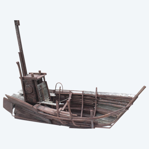 Sculpture en fer pour déco jardin d'un bateau de pêche année 50