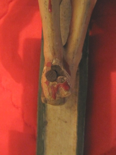 Portuguese Indo Christ on cross carved in wood with polychromes late 18th century
