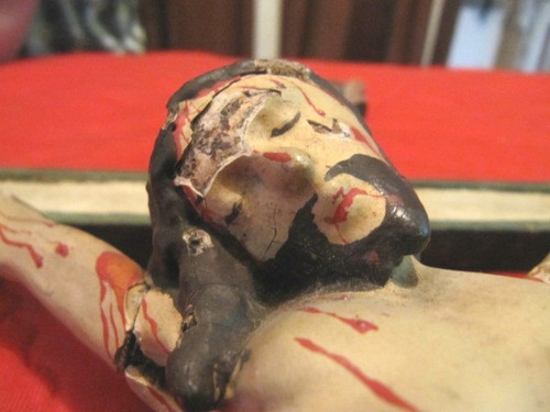 Portuguese Indo Christ on cross carved in wood with polychromes late 18th century
