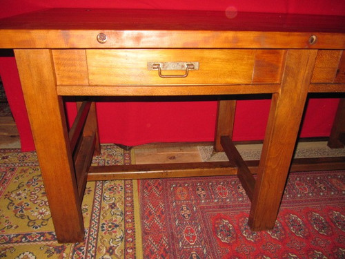 Large Table or Watchmaker's Workbench in Beech, Early 20th Century