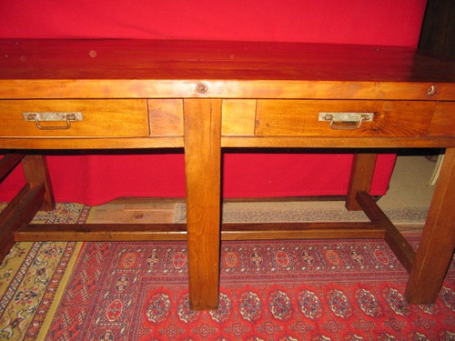 Large Table or Watchmaker's Workbench in Beech, Early 20th Century