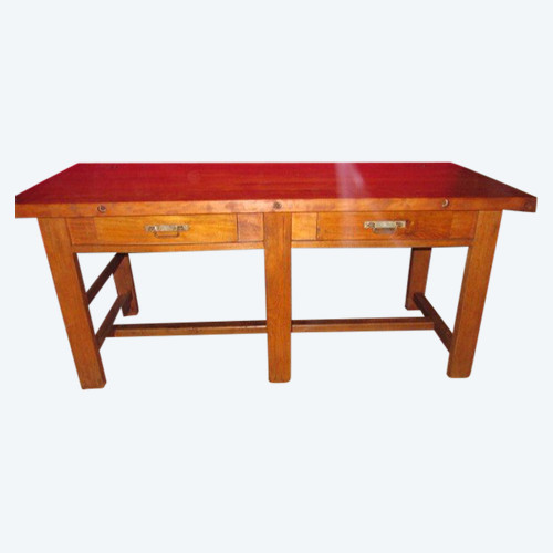 Large Table or Watchmaker's Workbench in Beech, Early 20th Century