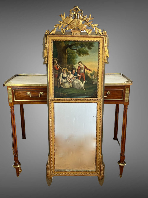 ANTICO TRUMEAU LUIGI XVI IN LEGNO DORATO E INTAGLIATO CON BELLISSIMO QUADRO