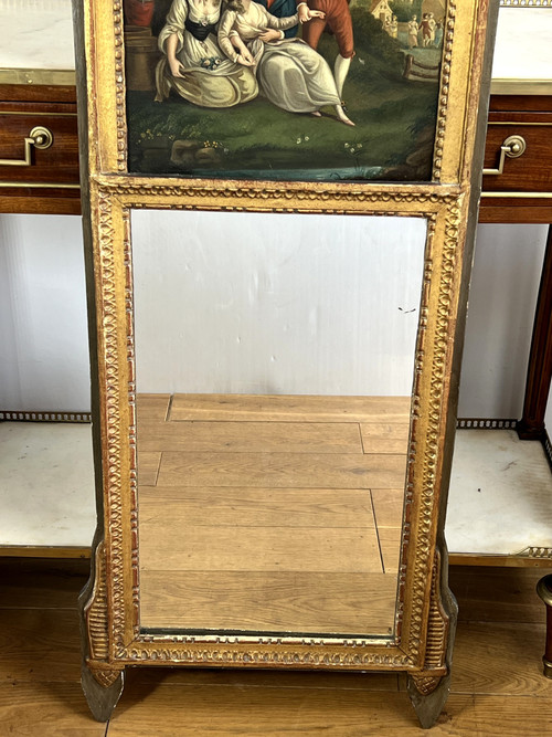 ANTICO TRUMEAU LUIGI XVI IN LEGNO DORATO E INTAGLIATO CON BELLISSIMO QUADRO