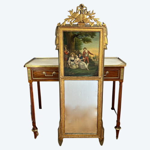 ANTICO TRUMEAU LUIGI XVI IN LEGNO DORATO E INTAGLIATO CON BELLISSIMO QUADRO