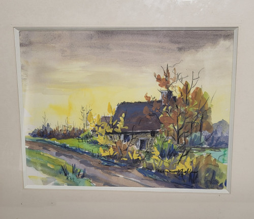Tableau "Une ferme en Puisaye", F. Rolland (1920-2004) 