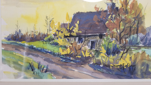 Tableau "Une ferme en Puisaye", F. Rolland (1920-2004) 