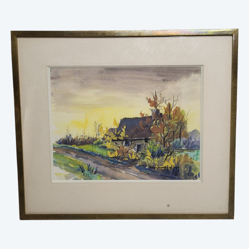 Tableau "Une ferme en Puisaye", F. Rolland (1920-2004) 