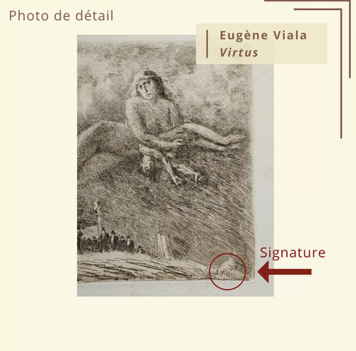 Fantastic etching by Eugène Viala: Virtus