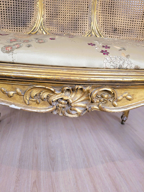 Goldene Korbbank im Louis XV-Stil, spätes 19. Jahrhundert 