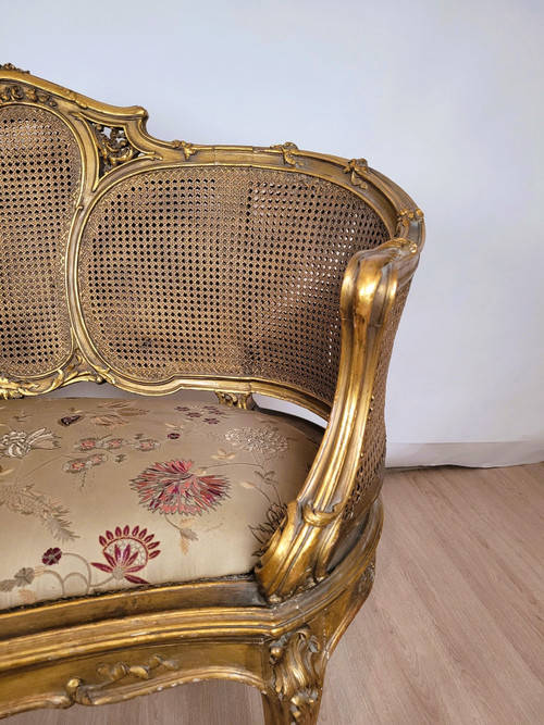 Goldene Korbbank im Louis XV-Stil, spätes 19. Jahrhundert 