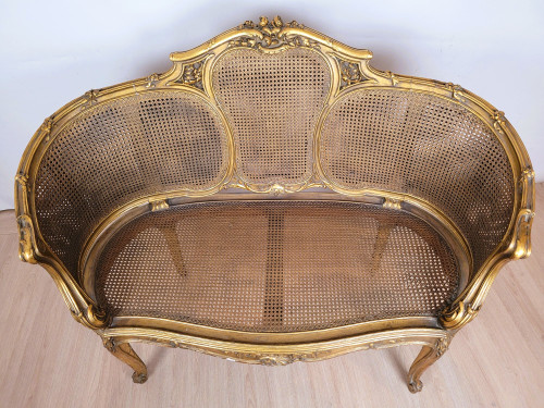 Goldene Korbbank im Louis XV-Stil, spätes 19. Jahrhundert 