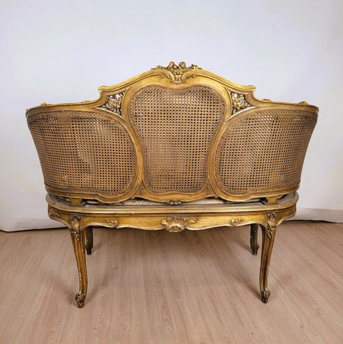 Goldene Korbbank im Louis XV-Stil, spätes 19. Jahrhundert 