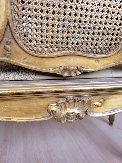 Goldene Korbbank im Louis XV-Stil, spätes 19. Jahrhundert 