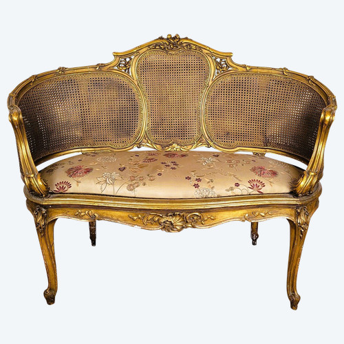 Goldene Korbbank im Louis XV-Stil, spätes 19. Jahrhundert 
