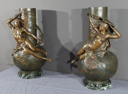 Pair of Regulate Vases, signed L. Moreau – Late 19th century
