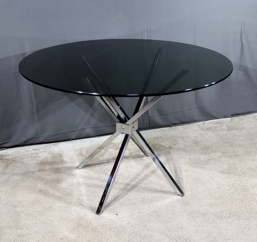 Petite Table Mikado en Verre et Métal Chromé – 1970