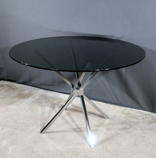 Petite Table Mikado en Verre et Métal Chromé – 1970