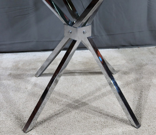 Petite Table Mikado en Verre et Métal Chromé – 1970