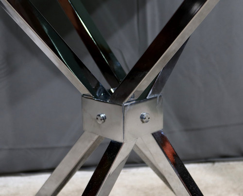 Petite Table Mikado en Verre et Métal Chromé – 1970