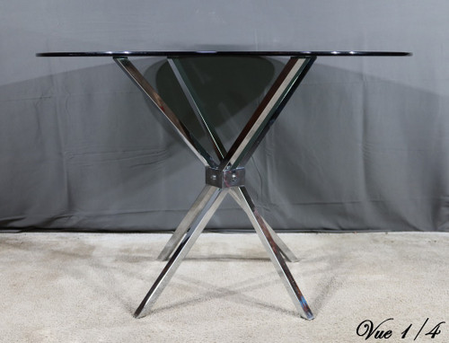 Petite Table Mikado en Verre et Métal Chromé – 1970