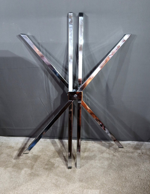 Petite Table Mikado en Verre et Métal Chromé – 1970