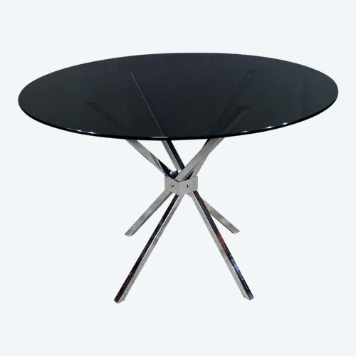 Petite Table Mikado en Verre et Métal Chromé – 1970
