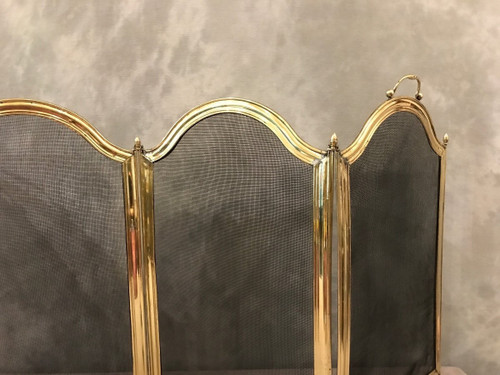 Old fireplace screen in polished brass and varnish from the 19th Louis Philippe period 