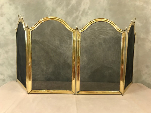 Old fireplace screen in polished brass and varnish from the 19th Louis Philippe period 