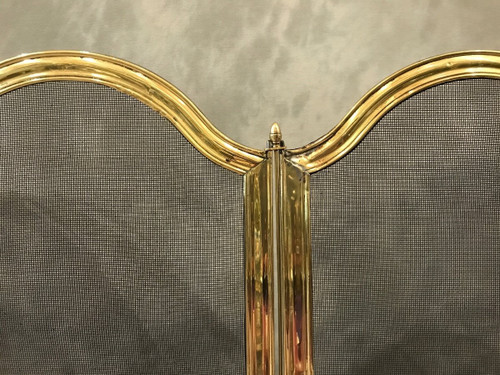 Old fireplace screen in polished brass and varnish from the 19th Louis Philippe period 