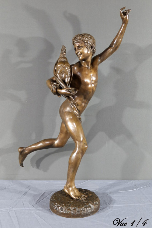 “Vincitore nel combattimento di galli” in bronzo, firmato A. Falguière – 2a parte del XIX secolo