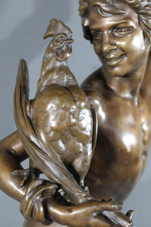 “Vincitore nel combattimento di galli” in bronzo, firmato A. Falguière – 2a parte del XIX secolo