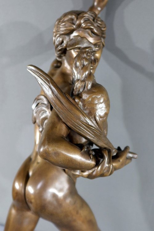 “Vincitore nel combattimento di galli” in bronzo, firmato A. Falguière – 2a parte del XIX secolo