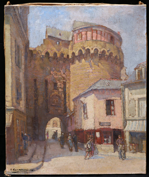 Paul Jean Marie TERPEREAU, Lively scene in front of the Prison Gate in Vannes, Morbihan