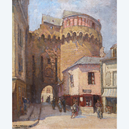 Paul Jean Marie TERPEREAU, Lively scene in front of the Prison Gate in Vannes, Morbihan