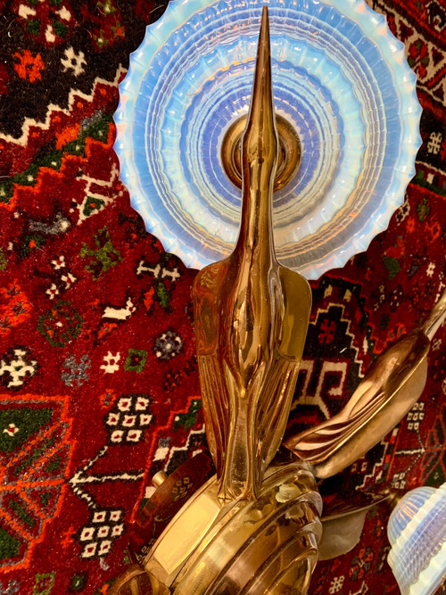 Lustre art déco oiseaux bronze 