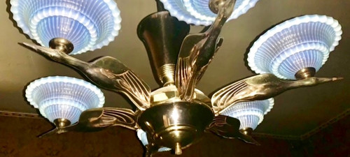 Lustre art déco oiseaux bronze 