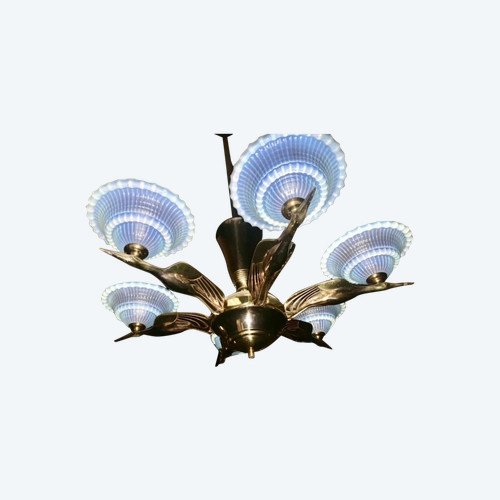 Lustre art déco oiseaux bronze 