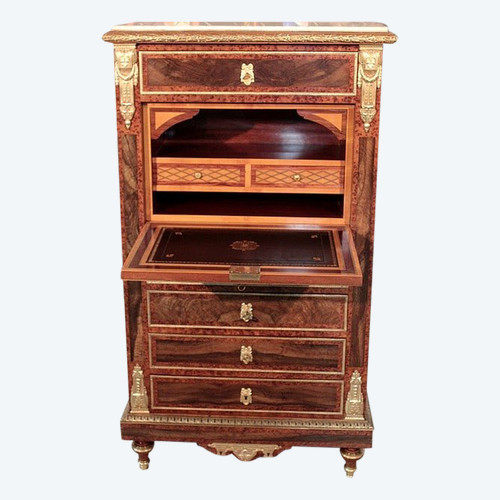Secrétaire en Cèdre et Loupe de Thuya, style Louis XVI, époque Napoléon III - XIXe
