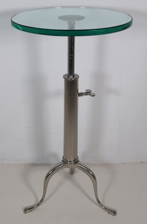 Telescopic pedestal table in chrome metal from the 70s