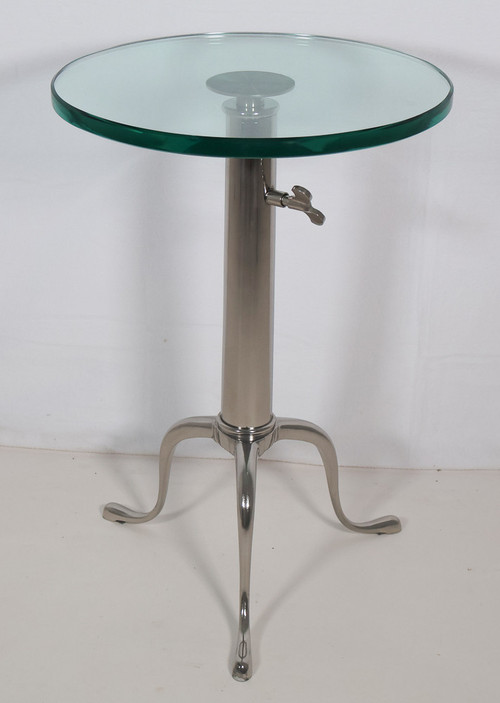 Telescopic pedestal table in chrome metal from the 70s