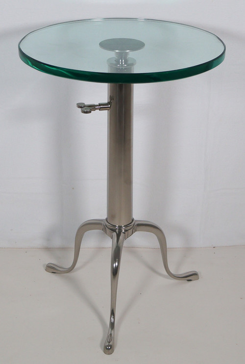 Telescopic pedestal table in chrome metal from the 70s