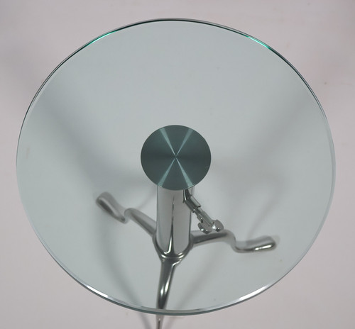 Telescopic pedestal table in chrome metal from the 70s