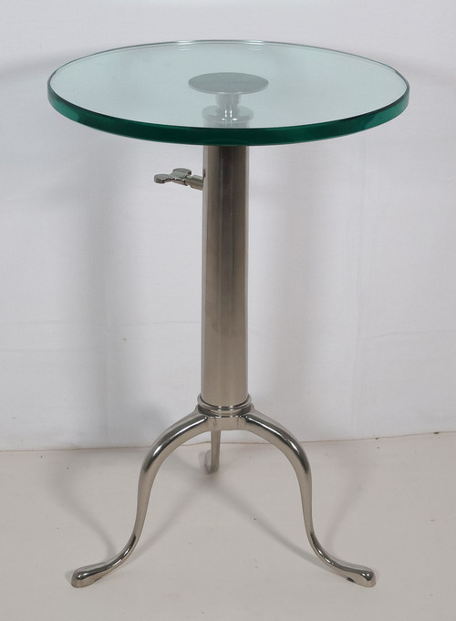 Telescopic pedestal table in chrome metal from the 70s
