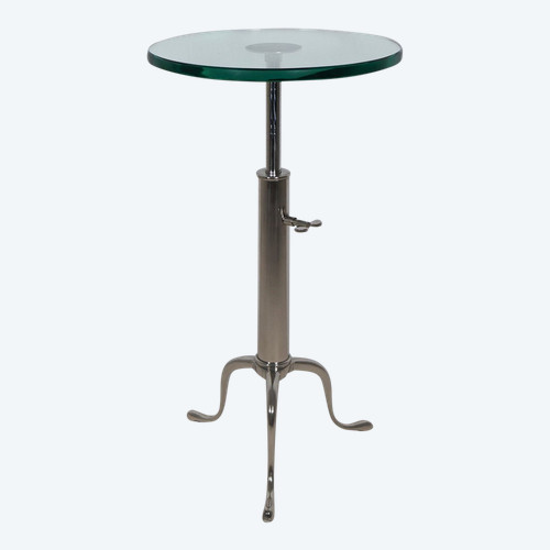 Telescopic pedestal table in chrome metal from the 70s