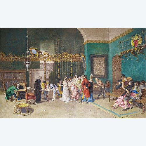 Watercolor Engraving Wedding After Fortuny 19th