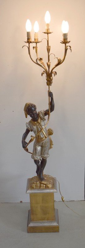  Nubien Porte-Torchère en Bois Sculpté, goût Vénitien – 1ère partie XXe 