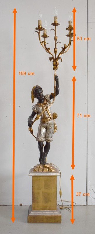  Nubien Porte-Torchère en Bois Sculpté, goût Vénitien – 1ère partie XXe 