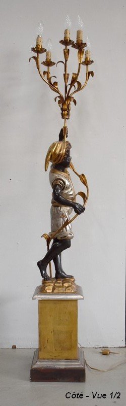  Nubien Porte-Torchère en Bois Sculpté, goût Vénitien – 1ère partie XXe 