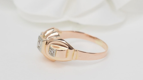Anello Tank In Oro Rosa E Bianco, Diamanti